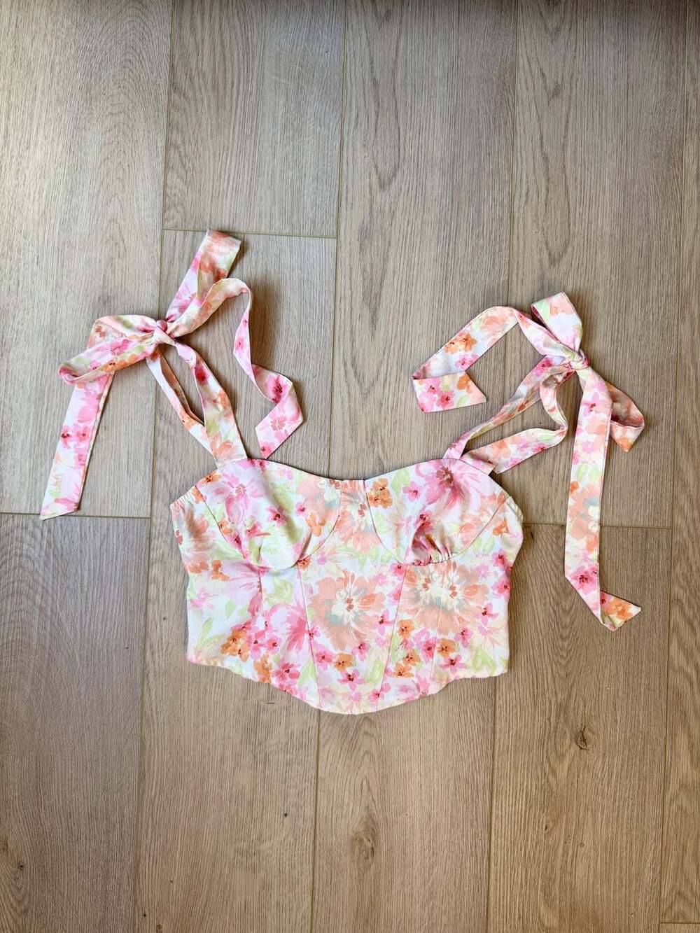 Shein Floral Tie Shoulder Bustier Top Size S